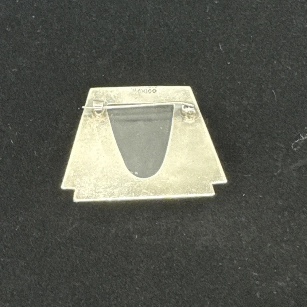 Fred Davis‎ Sterling Silver Obsidian Mask Brooch Mexico Vintage Modernist Pin